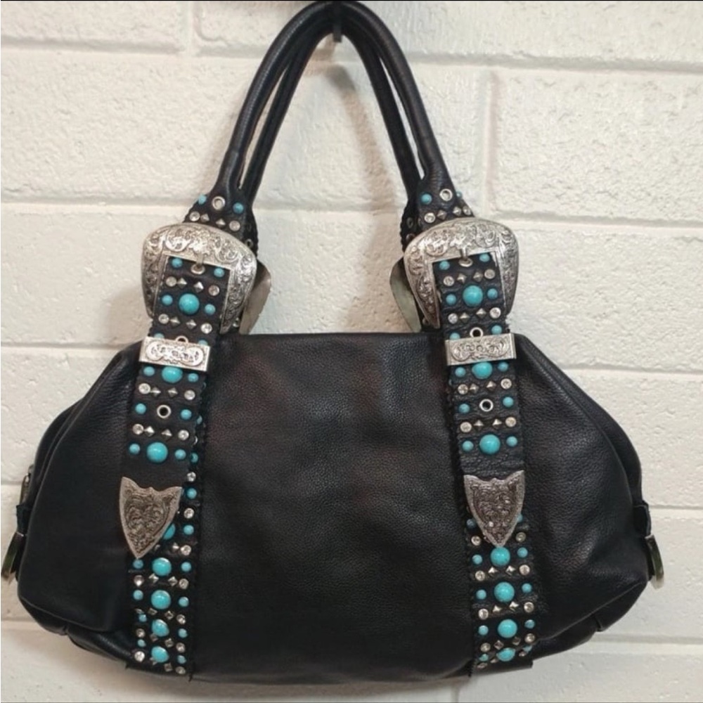 Black and Silver Shoulder Bag with Western Accents by Charm and Luck
